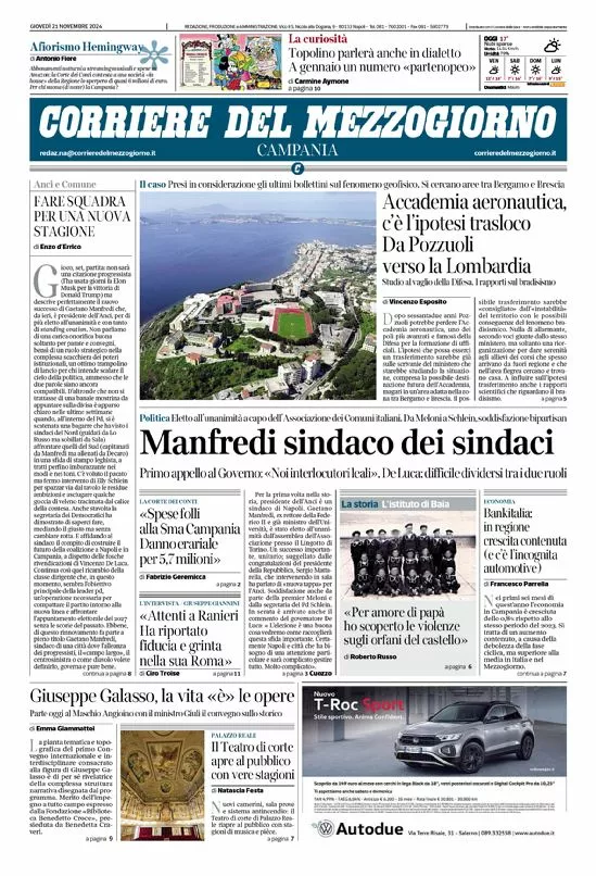 Prima-pagina-corriere del mezzogiorno-del-2024-11-21